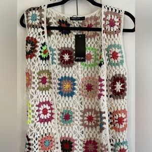 Nasty Gal Crochet Vest with Multicolor Circles, size small